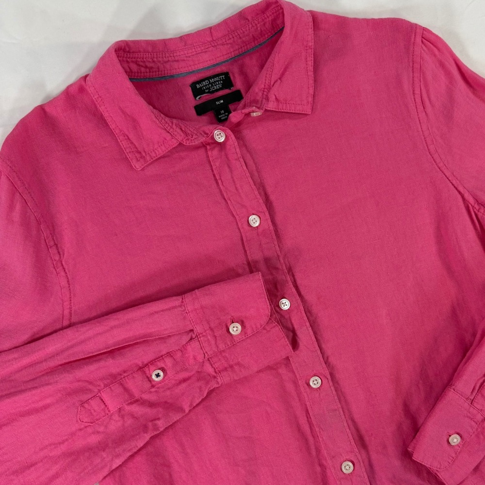 J.Crew Baird McNutt Irish Linen Slim Fit Shirt Pink Womens 10 Long Sleeve Button